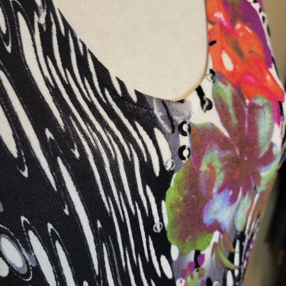 Alberto Makali Floral Abstract Long Sleeve Top L Embellished Multicolor - Picture 3 of 5